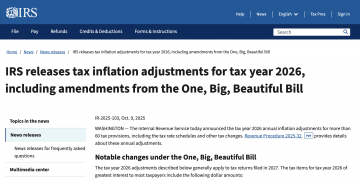 IRS가 발표한 2026년 세금조정안 세부 내용 정리