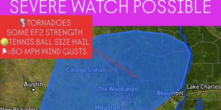 휴스턴 포함 텍사스 동부, 오늘 오후까지 ‘격심한 폭풍위험’ 증가… 토네이도·특대형 우박 경고